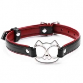 Черно-красный ошейник с мордочкой кошечки - Notabu - купить с доставкой в Архангельске