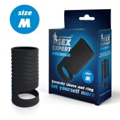 Черная открытая насадка на пенис с кольцом для мошонки size M - 7,9 см. - Sex Expert - в Архангельске купить с доставкой