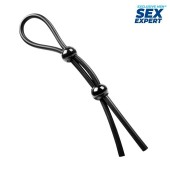 Черное силиконовое лассо с двумя шариками для утяжки - Sex Expert - в Архангельске купить с доставкой