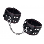 Черные кожаные оковы с двумя ремнями и контрастной строчкой - Pecado - купить с доставкой в Архангельске