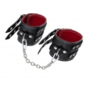 Черные кожаные оковы с двумя ремнями и красной подкладкой - Pecado - купить с доставкой в Архангельске