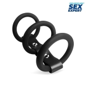 Черное тройное эрекционное кольцо с ремешком - Sex Expert - в Архангельске купить с доставкой