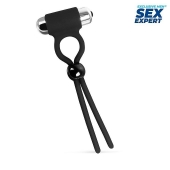 Черное эрекционное кольцо-лассо с вибрацией - Sex Expert - в Архангельске купить с доставкой