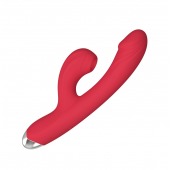 Красный силиконовый вибратор-кролик с вакуумным клиторальным отростком - 20,5 см. - Secwell
