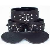 Набор БДСМ-аксессуаров из мягкой кожи черного цвета - БДСМ Арсенал - купить с доставкой в Архангельске