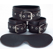 Набор БДСМ-аксессуаров из мягкой кожи черного цвета - БДСМ Арсенал - купить с доставкой в Архангельске