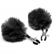 Зажимы для сосков с черным помпонами Pom Pom Nipple Clamps - XR Brands - купить с доставкой в Архангельске