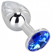 Анальное украшение BUTT PLUG  Small с синим кристаллом - 7 см. - Anal Jewelry Plug - купить с доставкой в Архангельске