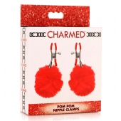 Красные зажимы на соски с помпонами Pom Pom - XR Brands - купить с доставкой в Архангельске