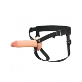 Телесный полый страпон на черных ремнях Hollow Silicone Strap-on - 17,8 см. - Pipedream - купить с доставкой в Архангельске