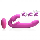 Розовый безремневой страпон с вибрацией и функцией расширения Inflatable Ergo-Fit Strapless Strap-On - XR Brands - купить с доставкой в Архангельске