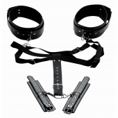 Черная бондажная система Acquire Easy Access Thigh Harness with Wrist Cuffs - XR Brands - купить с доставкой в Архангельске