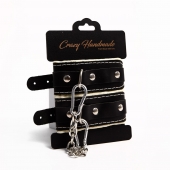Черные скругленные наручники с мягкой бежевой подкладкой - Crazy Handmade - купить с доставкой в Архангельске