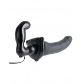 Черный страпон с вагинальной пробкой Deluxe Vibrating Penetrix Strap-On - 19 см. - Pipedream - купить с доставкой в Архангельске
