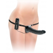 Черный страпон с вагинальной пробкой Deluxe Vibrating Penetrix Strap-On - 19 см. - Pipedream - купить с доставкой в Архангельске
