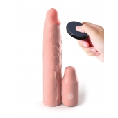 Телесная вибронасадка на член 3  Vibrating Mega X-tension with Remote - 22,9 см. - Pipedream - в Архангельске купить с доставкой