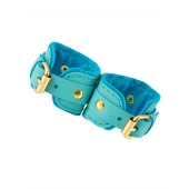 Голубые двуслойные кожаные наручники-браслеты - Pecado - купить с доставкой в Архангельске