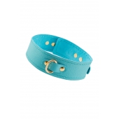 Голубой кожаный однослойный ошейник с прошивкой - Pecado - купить с доставкой в Архангельске