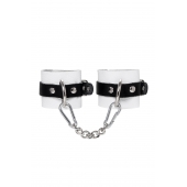 Бело-черные кожаные наручники с одним ремешком с люверсами - Pecado - купить с доставкой в Архангельске