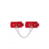 Красные кожаные узкие оковы со скруглёнными углами - Pecado - купить с доставкой в Архангельске