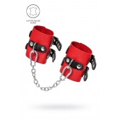 Красно-черные мягкие наручники с двумя ремешками с люверсами - Pecado - купить с доставкой в Архангельске