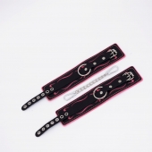 Черно-розовые кожаные оковы с розовой строчкой - Crazy Handmade - купить с доставкой в Архангельске