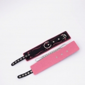 Черно-розовые кожаные оковы с розовой строчкой - Crazy Handmade - купить с доставкой в Архангельске