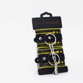 Черно-желтые кожаные наручники с жёлтой строчкой - Crazy Handmade - купить с доставкой в Архангельске