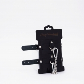 Черные кожаные оковы с хромированной фурнитурой - Crazy Handmade - купить с доставкой в Архангельске