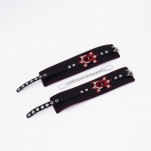 Черные кожаные оковы с красным декором и строчкой - Crazy Handmade - купить с доставкой в Архангельске