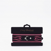 Черно-розовый кожаный ошейник с розовой строчкой - Crazy Handmade - купить с доставкой в Архангельске