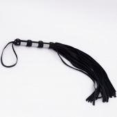 Черный кожаный флоггер со стальной ручкой - 45 см. - Crazy Handmade - купить с доставкой в Архангельске
