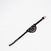 Черный фигурный кожаный ошейник с золотистой фурнитурой - Crazy Handmade - купить с доставкой в Архангельске