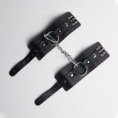 Черные кожаные наручники с красной строчкой - Crazy Handmade - купить с доставкой в Архангельске