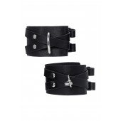 Черные кожаные оковы с двумя перекрёстными ремешками - Pecado - купить с доставкой в Архангельске