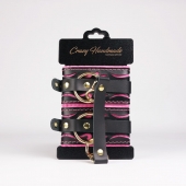 Черные кожаные оковы с розовой строчкой - Crazy Handmade - купить с доставкой в Архангельске