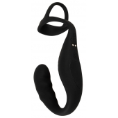 Черное эрекционное кольцо со стимуляцией промежности и анальной пробкой Cock Ring with RC Prostate Plug - Orion - в Архангельске купить с доставкой