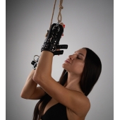 Черные высокие кожаные наручники для подвешивания - Crazy Handmade - купить с доставкой в Архангельске