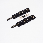 Черные кожаные наручники с узорами и золотистой фурнитурой - Crazy Handmade - купить с доставкой в Архангельске