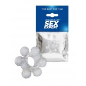 Прозрачное эластичное эрекционное кольцо с 6 шариками - Sex Expert - в Архангельске купить с доставкой