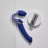 Синий безремневой страпон Multi Orgasm Bendable Strap-On size XL с клиторальной стимуляцией - Strap-on-me - купить с доставкой в Архангельске