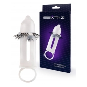 Эластичная насадка на пенис с подхватом мошонки и стимулирующими «ресничками» - Sextaz - в Архангельске купить с доставкой