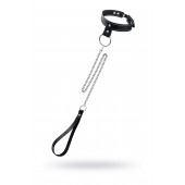 Черный узкий однослойный ошейник с серебристым поводком-цепочкой - Pecado - купить с доставкой в Архангельске