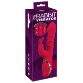 Красный вибратор-кролик с 3 подвижными кольцами Rabbit Vibrator with 3 Moving Rings - 23,7 см. - Orion