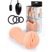Телесный двусторонний мастурбатор с вибропулей и эрекционными кольцами в комплекте - Sexy Girl - в Архангельске купить с доставкой