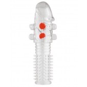 Гелевая прозрачная насадка с шариками и шипами - 14 см. - Toyfa Basic - в Архангельске купить с доставкой