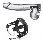 Утяжка на пенис на замочке Duo Cock And Ball Lock - BlueLine - купить с доставкой в Архангельске