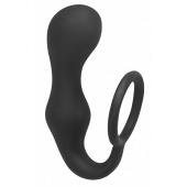 Чёрное эрекционное кольцо с анальной пробкой Double Pleasure Anal Plug - Lola Games - в Архангельске купить с доставкой
