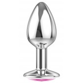 Малая серебристая анальная пробка Diamond Pink Sparkle Small с розовым кристаллом - 7 см. - Lola Games - купить с доставкой в Архангельске