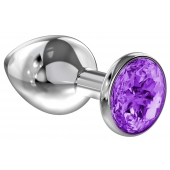 Большая серебристая анальная пробка Diamond Purple Sparkle Large с фиолетовым кристаллом - 8 см. - Lola Games - купить с доставкой в Архангельске